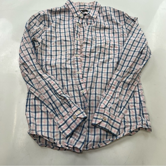 banana republic men’s pink blue flannel button down shirt M Cotton L36-8 - Picture 2 of 5